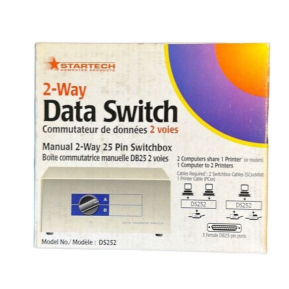 Startech 2-Way Data Switch Manual 2-Way 25 Pin Switchbox Model DS252 NIB - Picture 2 of 4